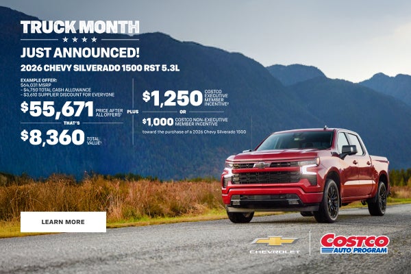 2026 Chevy Silverado 1500 RST 5.3L. EXAMPLE OFFER: $64,031 MSRP - $3,750 Total Cash Allowance - $...